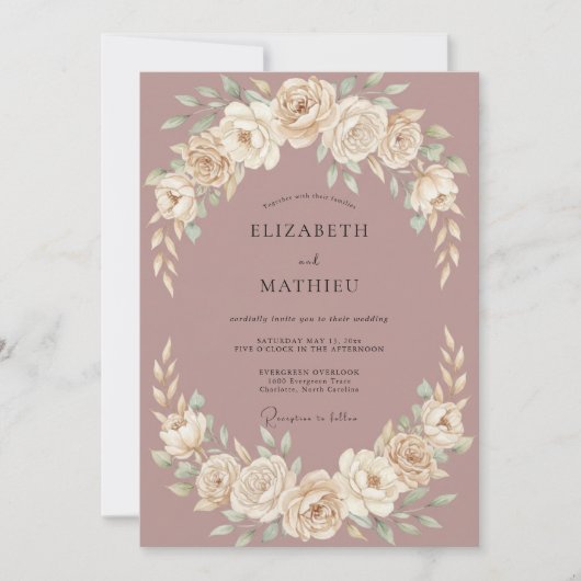 Mauve Romantische Bloemboog Bruiloft Kaart (Voorkant)