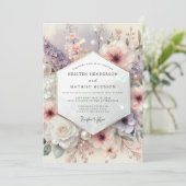 Mauve Romantische Bloemige Bruiloft Kaart (Staand voorkant)