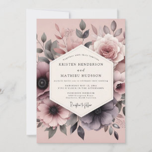 Mauve Romantische Flora Bruiloft Kaart