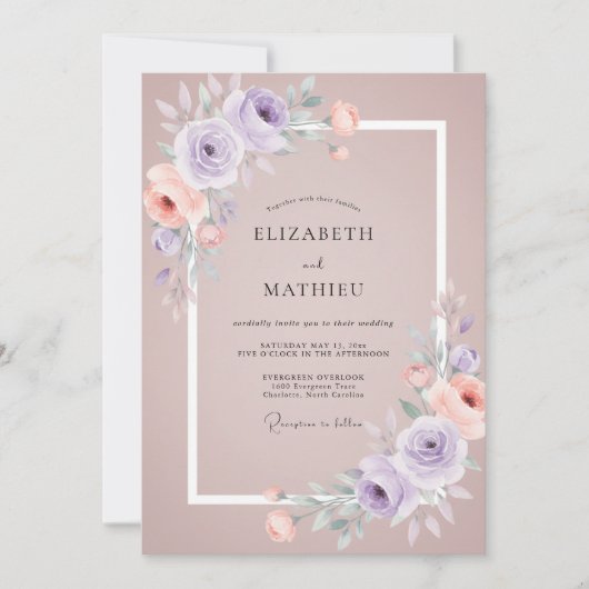 Mauve Romantische Lente Bruiloft Kaart (Voorkant)