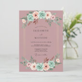 Mauve Romantische Mint Botanische Bruiloft Kaart (Staand voorkant)