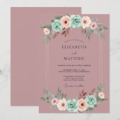 Mauve Romantische Mint Botanische Bruiloft Kaart (Voorkant / Achterkant)