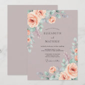 Mauve Romantische Rozen Bruiloft Kaart (Voorkant / Achterkant)