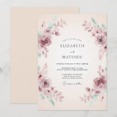 Mauve Romantische Waterverf Bruiloft Kaart (Voorkant / Achterkant)