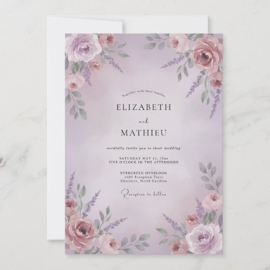 Mauve Roos Bruiloftsbloem Kaart (Voorkant)