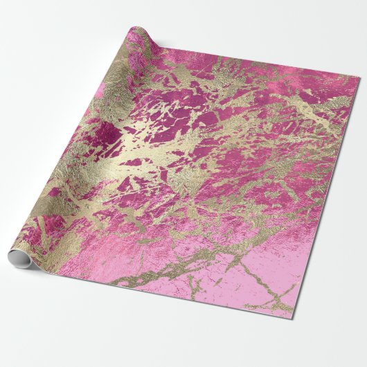 Mauve Roos Champaigne Gold Marble Metallic Stroke Cadeaupapier (Uitgerold)