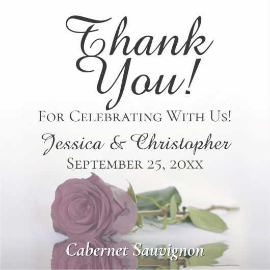 Mauve Roos dank u bruiloft mini-flesetiket Sticker (Voorkant)