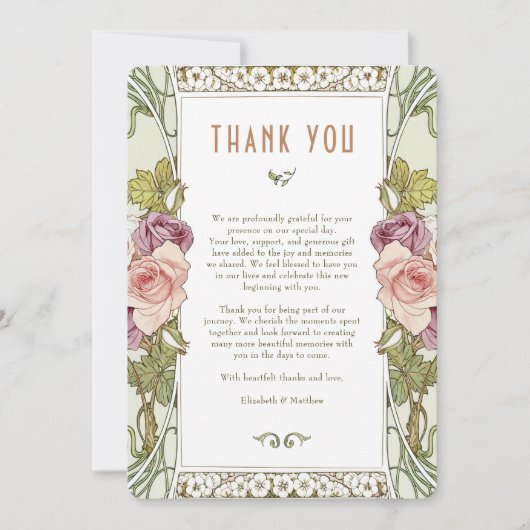 Mauve Roos Dank u kaart Nouveau Mucha (Voorkant)
