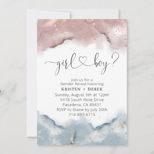 Mauve Roos en Dusty Blue Waterverf Geslacht onthul Kaart (Voorkant)
