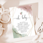 Mauve Roos en Sage Green Waterverf Baby shower Kaart