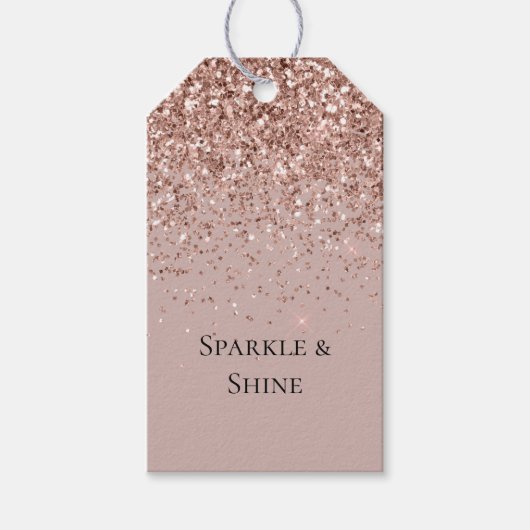 Mauve Roos Gouden Glitter Sparkle Cadeaulabel (Voorkant)