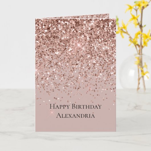 Mauve Roos Gouden Glitter Sparkle Kaart (Gele Bloem)