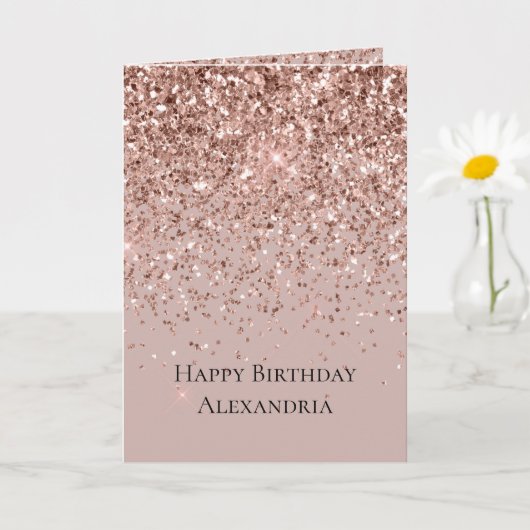 Mauve Roos Gouden Glitter Sparkle Kaart (Kleine Plant)