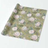 Mauve Roos Hydrangea Lotus Pod Wrapping Paper Cadeaupapier (Uitgerold)