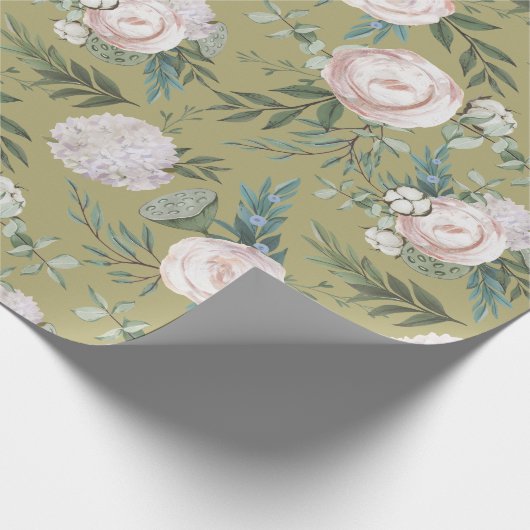 Mauve Roos Hydrangea Lotus Pod Wrapping Paper Cadeaupapier (Hoek)