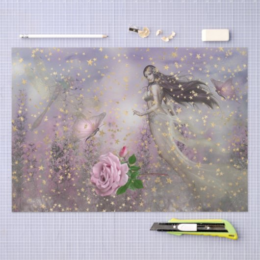 Mauve Roos op Fantasy Background Tissuepapier (Craft)