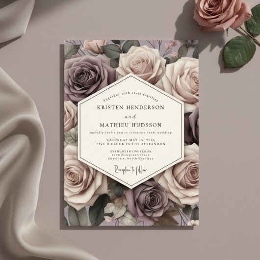 Mauve Rose Blossom Romance Wedding Kaart