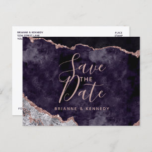 Mauve Rose Gold Agate Marble Save the Date Aankondigingskaart