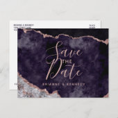 Mauve Rose Gold Agate Marble Save the Date Aankondigingskaart (Voorkant / Achterkant)