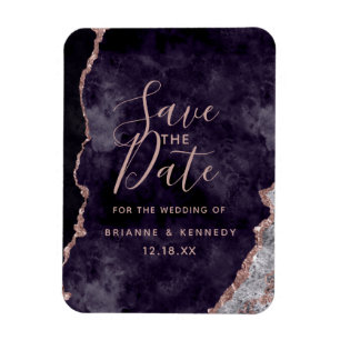 Mauve Rose Gold Agate Marble Save the Date Magneet