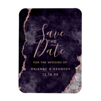 Mauve Rose Gold Agate Marble Save the Date Magneet