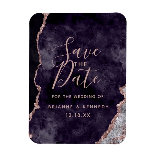 Mauve Rose Gold Agate Marble Save the Date Magneet (Verticaal)