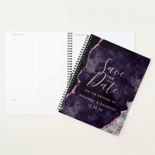 Mauve Rose Gold Agate Marble Save the Date Planner (Display)
