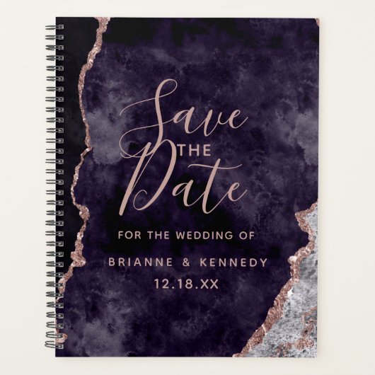 Mauve Rose Gold Agate Marble Save the Date Planner (Voorkant)