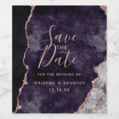 Mauve Rose Gold Agate Marble Save the Date Wijn Etiket (Enkel label)