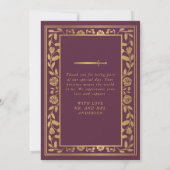 Mauve Royal Medieval Sword Wedding Bedankkaart (Achterkant)