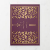 Mauve Royal Medieval Sword Wedding Drieluik Uitnodiging (Cover)