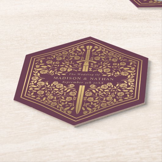 Mauve Royal Medieval Sword Wedding Paper Onderzett Kartonnen Onderzetters (Schuin)