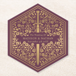 Mauve Royal Medieval Sword Wedding Paper Onderzett Kartonnen Onderzetters