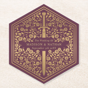 Mauve Royal Medieval Sword Wedding Paper Onderzett Kartonnen Onderzetters