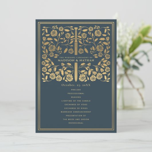 Mauve Royal Medieval Sword Wedding Programme Programmakaart (Staand voorkant)
