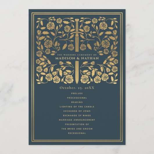 Mauve Royal Medieval Sword Wedding Programme Programmakaart (Voorkant)