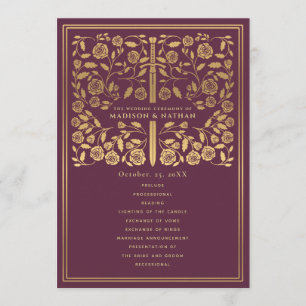 Mauve Royal Medieval Sword Wedding Programme Programmakaart