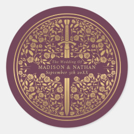 Mauve Royal Medieval Sword Wedding Ronde Sticker