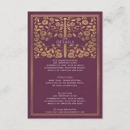 Mauve Royal middeleeuws zwaard bruiloft details Informatiekaartje