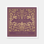 Mauve Royal middeleeuwse gouden zwaard bruiloft Servet (Voorkant)