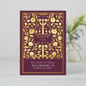 Mauve Royal middeleeuwse zwaard bruiloft Save the Folie Uitnodiging (Staand Voorkant)