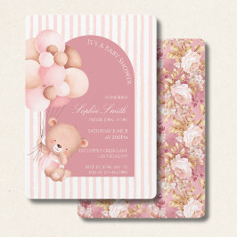 Mauve Roze Ballonnen, Strepen Bloom Baby shower Kaart