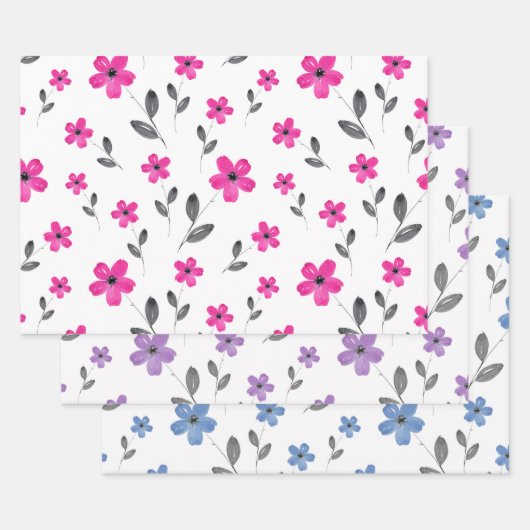 Mauve Roze Blauw Vijf bloemblaadjes Waterverf Inpakpapier Vel (Set)