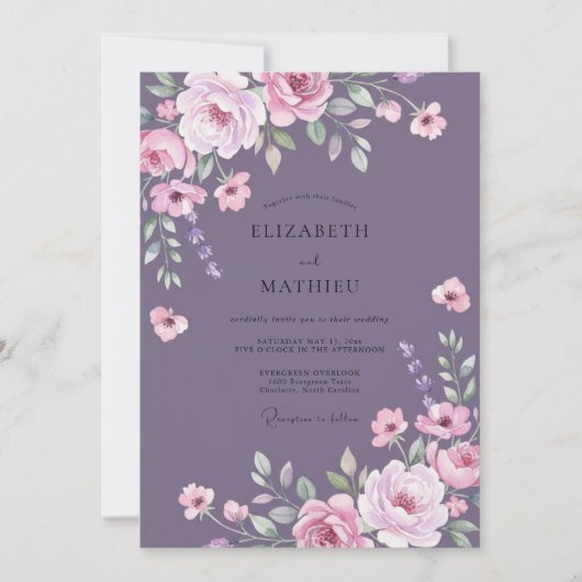 Mauve Roze Bloemblad Bruiloft Kaart (Voorkant)