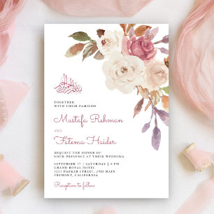 Mauve Roze Bloemboeket Islamitische Moslim Trouwda Kaart