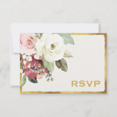 Mauve Roze Bloemen Luxe Gold Edge Wedding RSVP Kaartje (Voorkant)