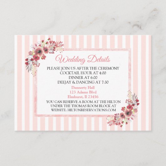 Mauve Roze Bloemen Trouw Detailkaart Informatiekaartje (Voorkant)