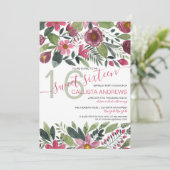 Mauve Roze Bos Waterverf Bloemblad Sweet 16 Kaart (Staand voorkant)