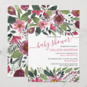 Mauve Roze Bos Waterverf Bloemenkraam Baby Shower Kaart (Voorkant / Achterkant)