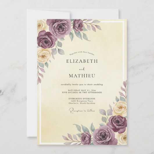 Mauve Roze Crème Bruiloft Kaart (Voorkant)